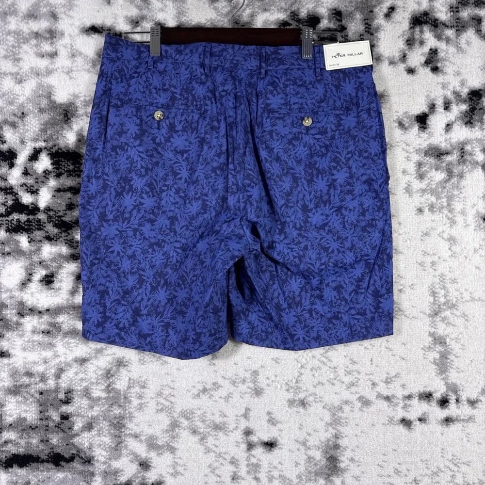 New Peter Millar Seaside Palms Poplin Shorts Mens Size 34 Navy Golf Preppy Comfy